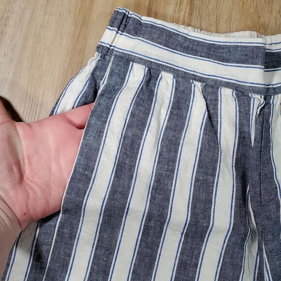 🔺️Madewell Cream & Blue Striped Huston Wide Leg Linen Pants XSmall - Picture 5 of 9